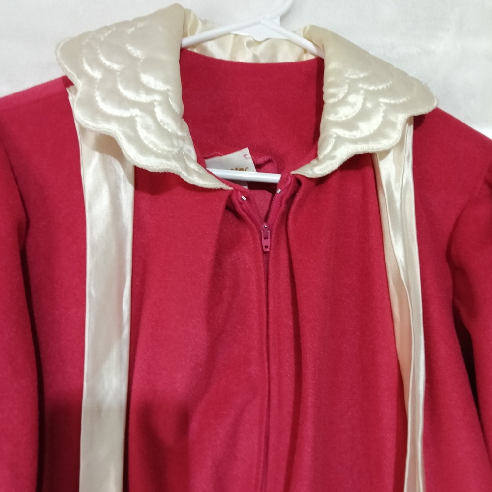 Vintage Moodsetter Pink Kaftan Robe Scalloped Quilted Collar Zip Front Large - Picture 2 of 8